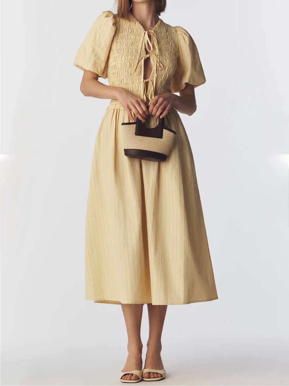 Extro&Vert Sara Puff-Sleeve Tie-Front Dress